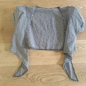 Checkered Crop Top with Puff Sleeves